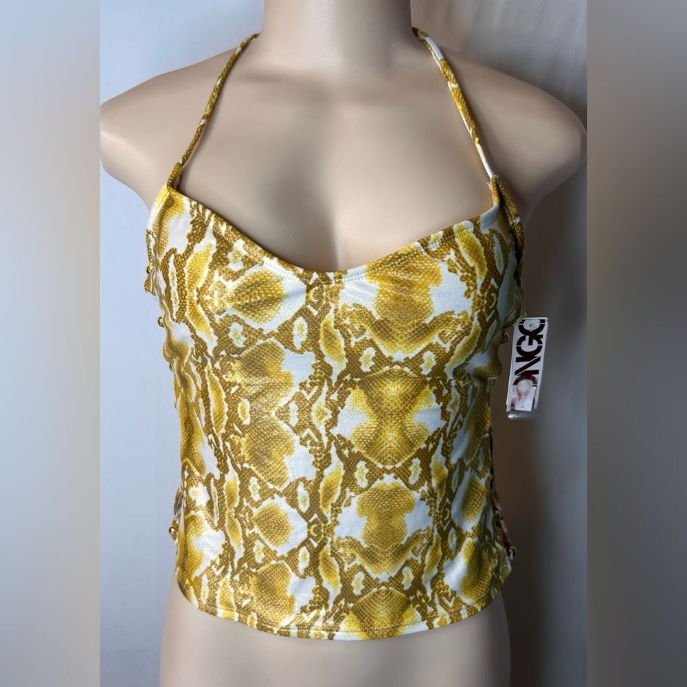 NWT Bongo Swimsuit Halter Top SnakeReptile Animal Print Gold Yellow White SZ S
